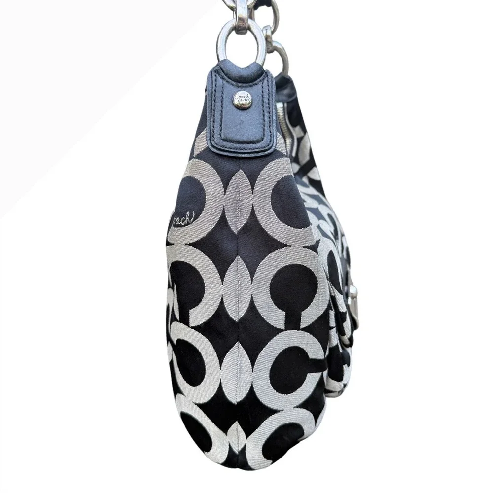 COACH Kristin Op Art Sateen Hobo Bag, Black and Gray Monogram, Shoulder/Hand Bag